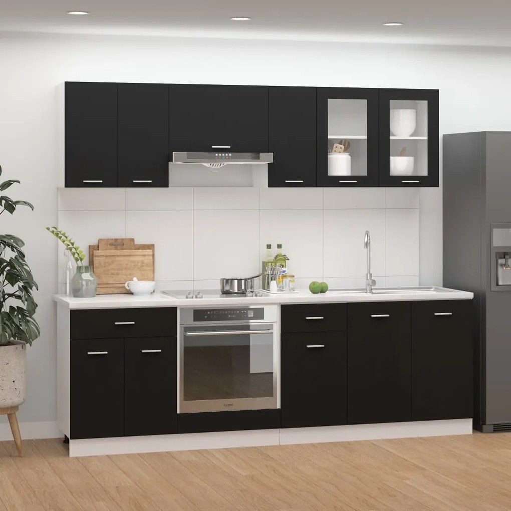 Set armadi da cucina 8 pz nero in truciolato
