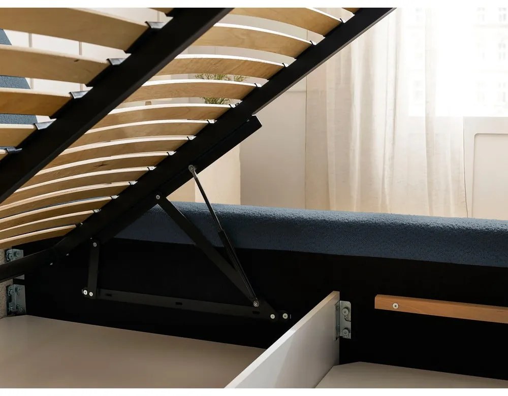 Letto matrimoniale in blu scuro imbottito con spazio contenitivo con rete inclusa 180x200 cm Orlane – Bobochic Paris