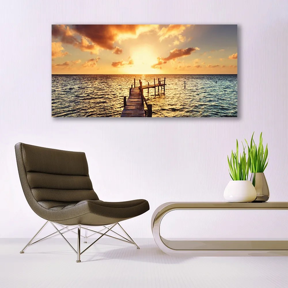 Quadro su tela Vista ad ovest del mare del ponte 100x50 cm