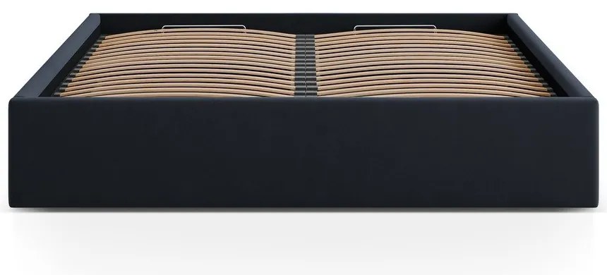 Letto matrimoniale imbottito blu scuro con contenitore/senza testiera con rete inclusa 200x200 cm Susan – Micadoni