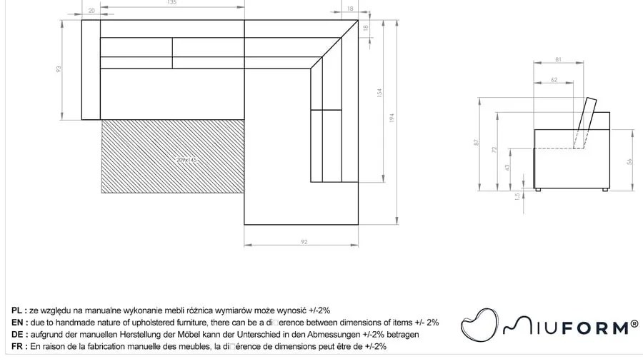 Divano letto angolare in velluto a coste beige Brave Dave - Miuform