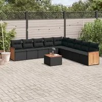 Set Divani da Giardino 10pz con Cuscini in Polyrattan Nero 3227742