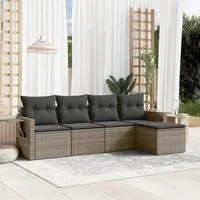 Set Divano da Giardino 5 pz con Cuscini Grigio in Polyrattan 3220089