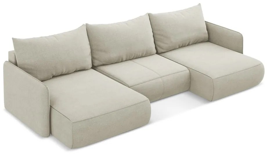Divano angolare color crema allungabile/con contenitore Nanea – Makamii