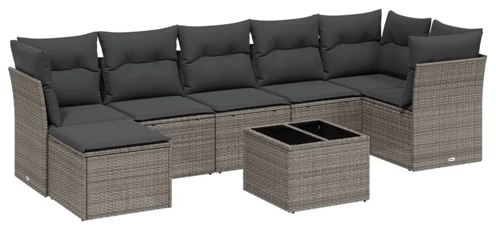 Set divano da giardino 8pz con cuscini grigio chiaro polyrattan