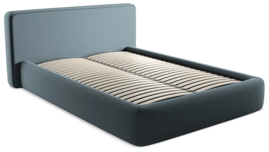 Letto matrimoniale imbottito blu con vano contenitore con griglia 140x200 cm Kiana - Makamii
