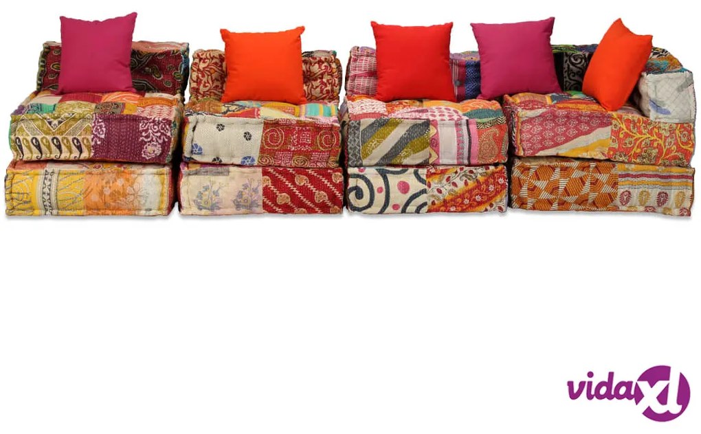 vidaXL Pouf Modulare a 4 Posti in Tessuto Patchwork