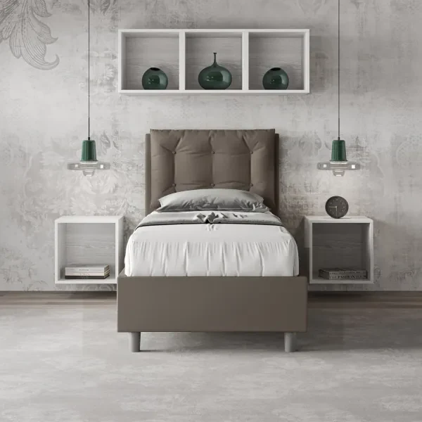 Letto contenitore imbottito 80x200 similpelle cappuccino Annalisa
