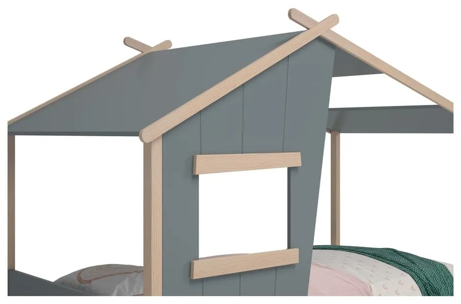 Letto da bambini a forma di casa verde polveroso in pino massiccio con rete inclusa 90x190 cm Luba – Marckeric