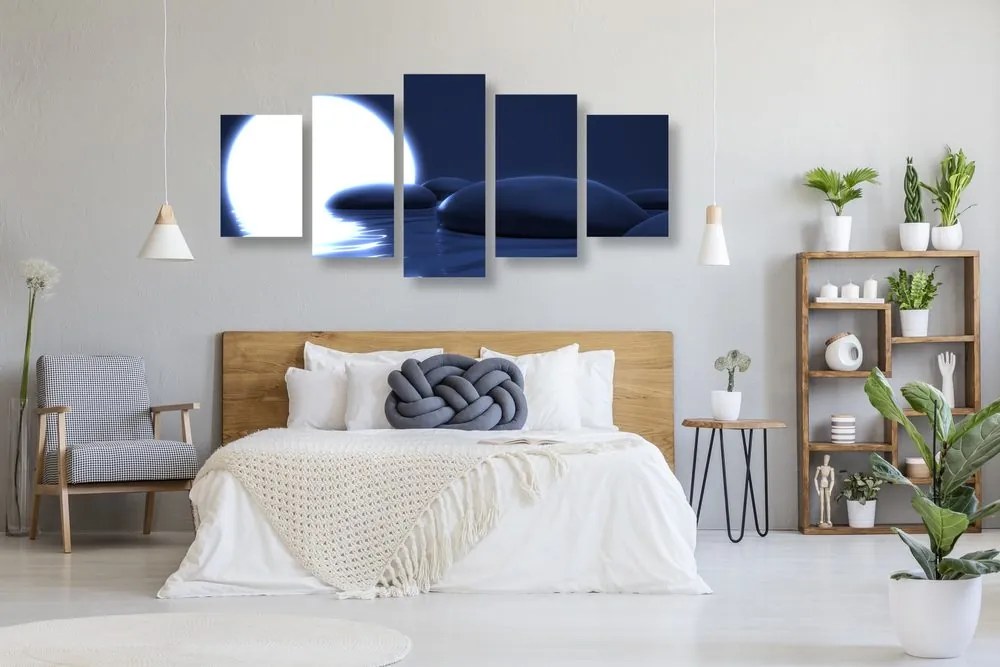 Quadri 5 pezzi – Splendide pietre Zen e luna piena