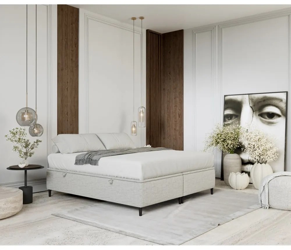 Letto matrimoniale imbottito grigio chiaro con contenitore 180x200 cm Tate - Maison de Rêve