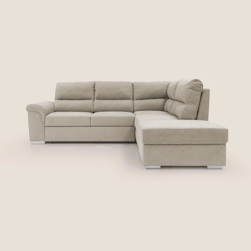 Minerva divano angolare con estraibile a cassettone e pouf contenitore in tessuto morbido impermeabile T02
