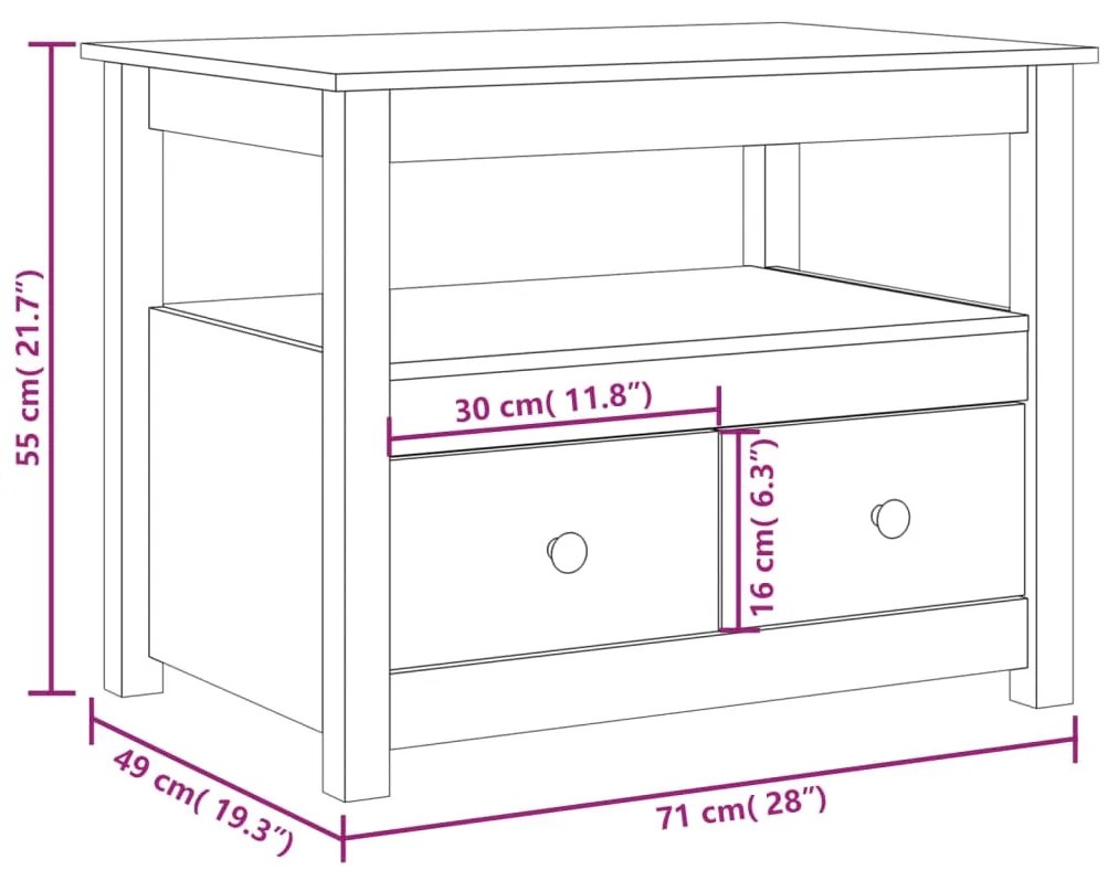 Tavolino da Salotto Miele 71x49x55 cm in Legno Massello di Pino