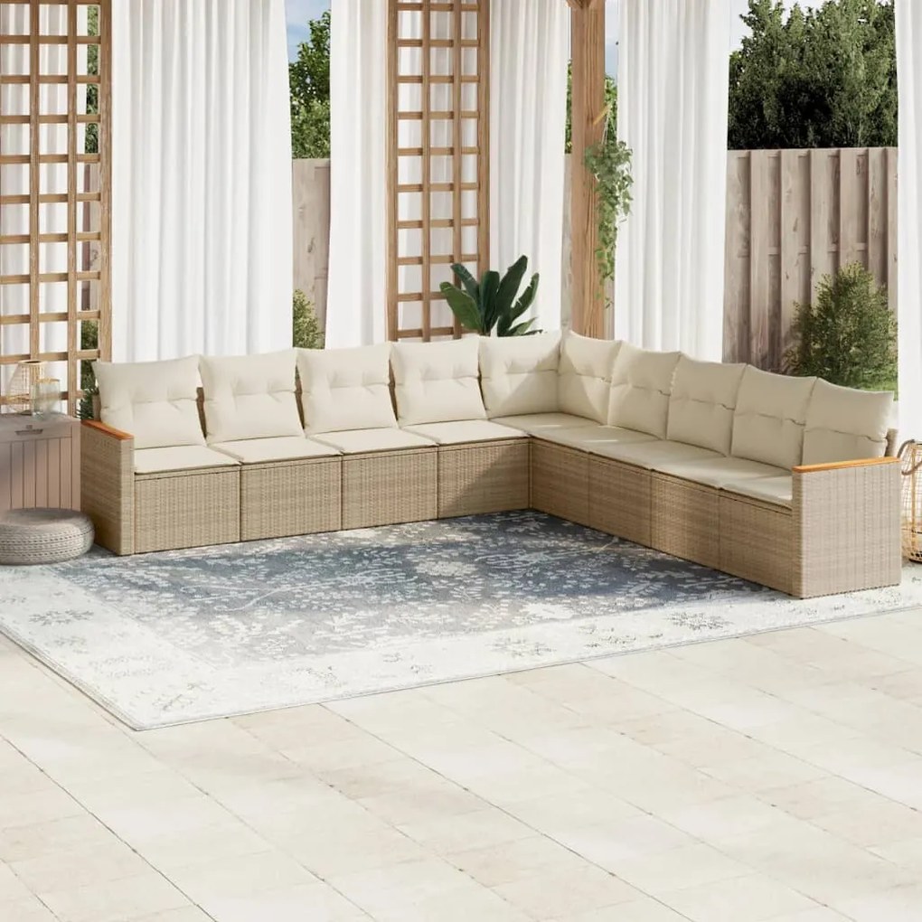 Set divano da giardino 9 pz con cuscini beige in polyrattan