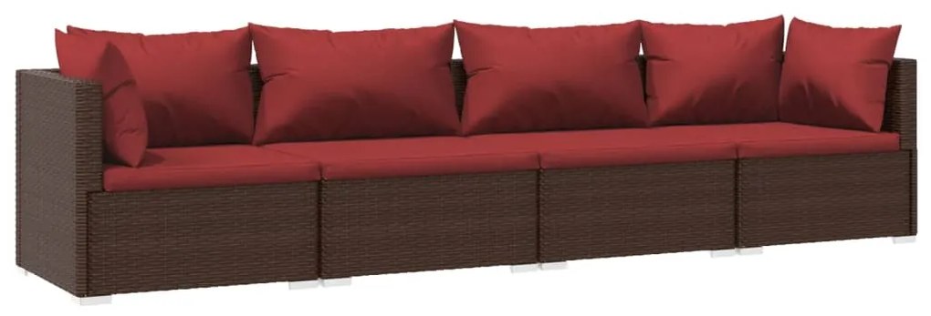 Set Divani da Giardino 4 pz con Cuscini in Polyrattan Marrone