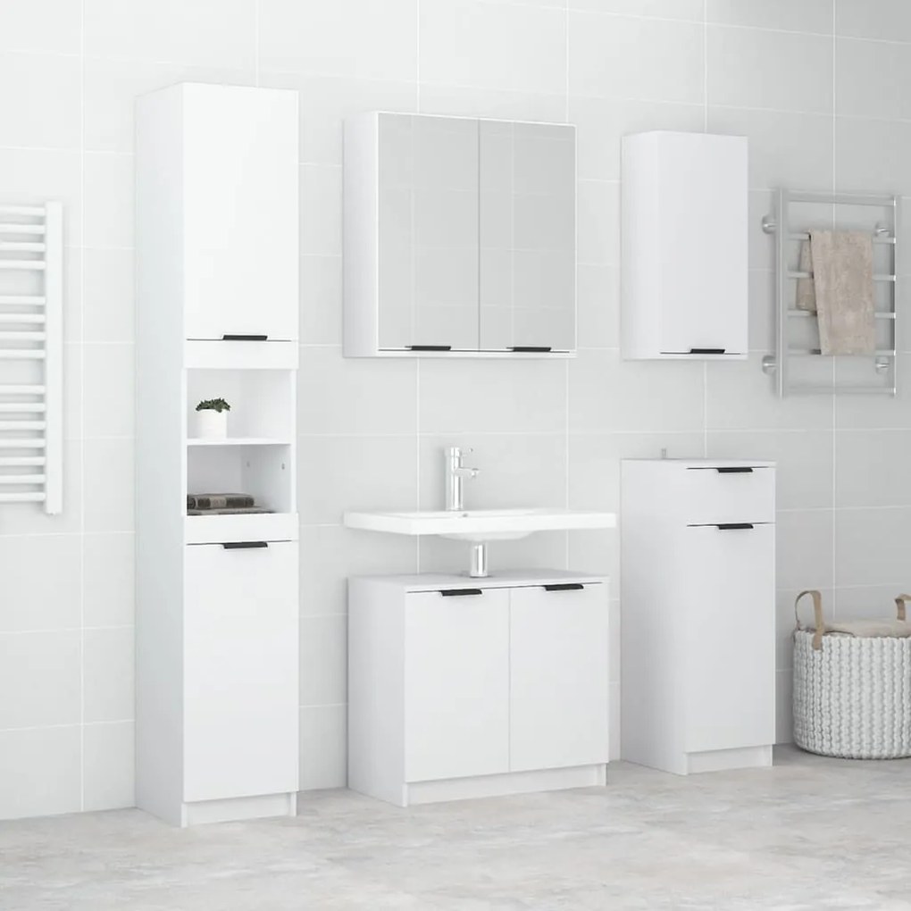 Set Di Mobili Da Bagno 5 Pz Bianco İn Legno Multistrato /