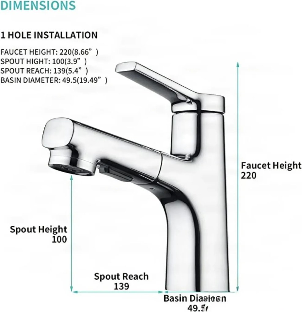 Rubinetto da bagno EYN IZK1444 con doccetta estraibile, in cromo o nero opaco — Cromo — Bassa