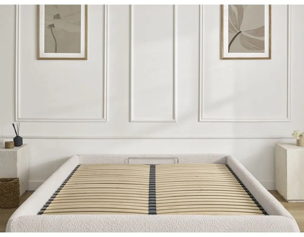 Letto matrimoniale imbottito bianco con contenitore/senza testiera con rete inclusa 180x200 cm Inera – Bobochic Paris