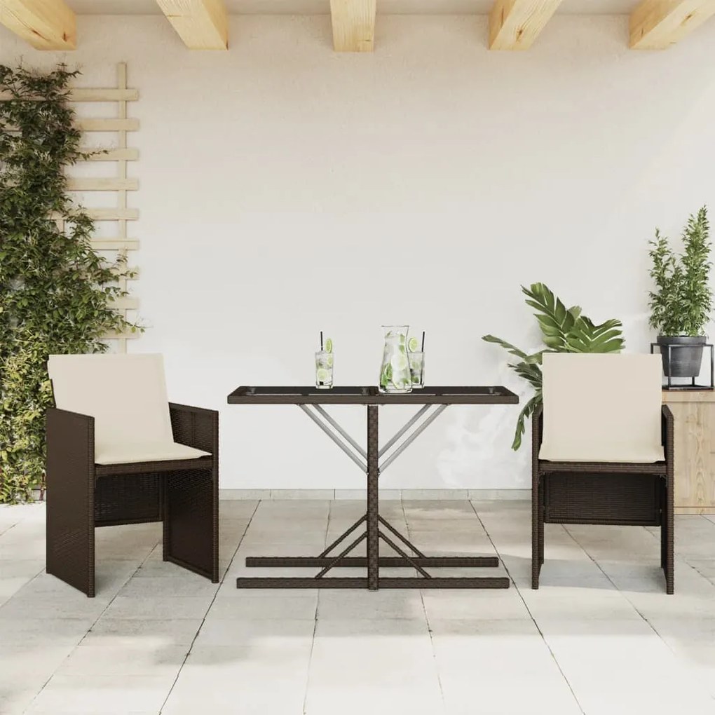 Set Bistrò 3 pz con Cuscini Marrone in Polyrattan