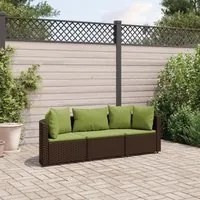 Set Divano da Giardino 3 pz con Cuscini Marrone in Polyrattan 3308454