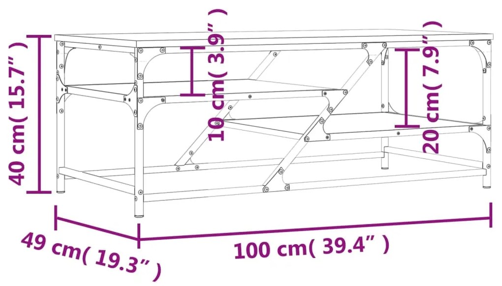 Tavolino Salotto Rovere Marrone 100x49x40 cm Legno Multistrato