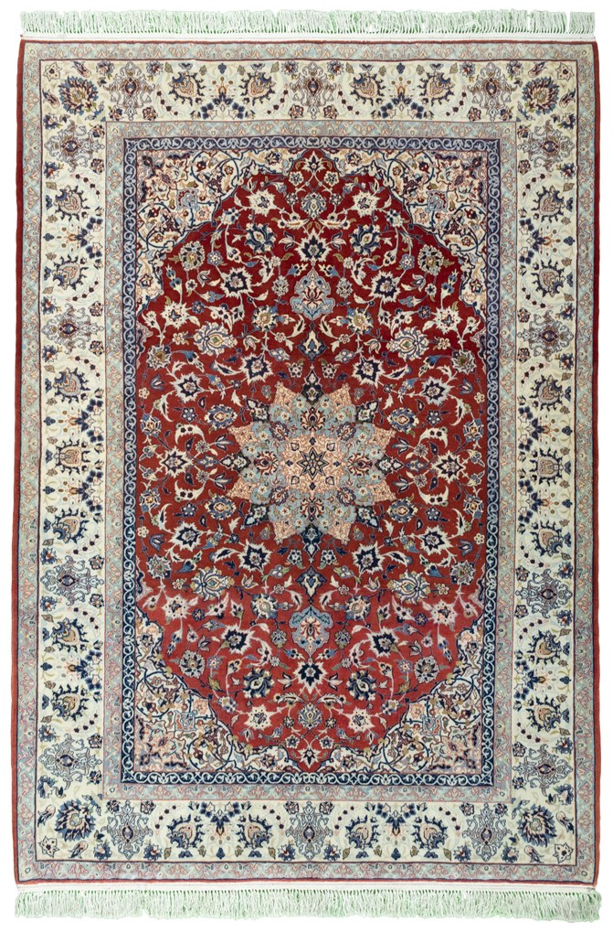 Isfahan Tappeto persiano 220x150 Rosso (Iran) Annodato A Mano