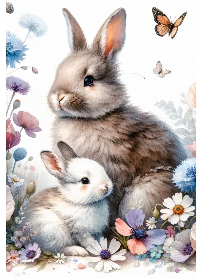 Quadro su tela – Dolci coniglietti tra i fiori