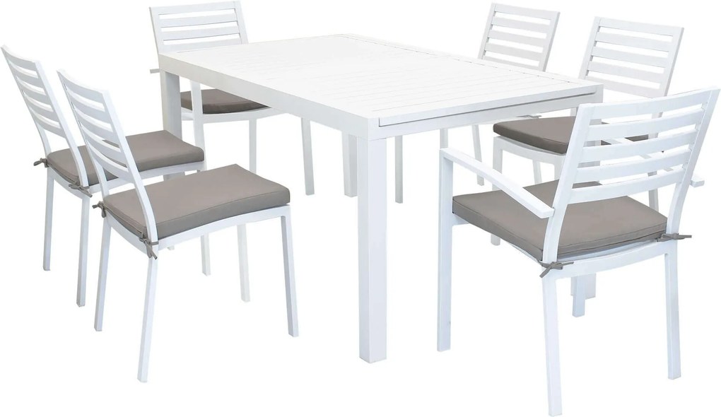 DEXTER - set tavolo in alluminio cm 160/240 x 90 x 75 h con 4 sedie e 2 poltrone Dexter