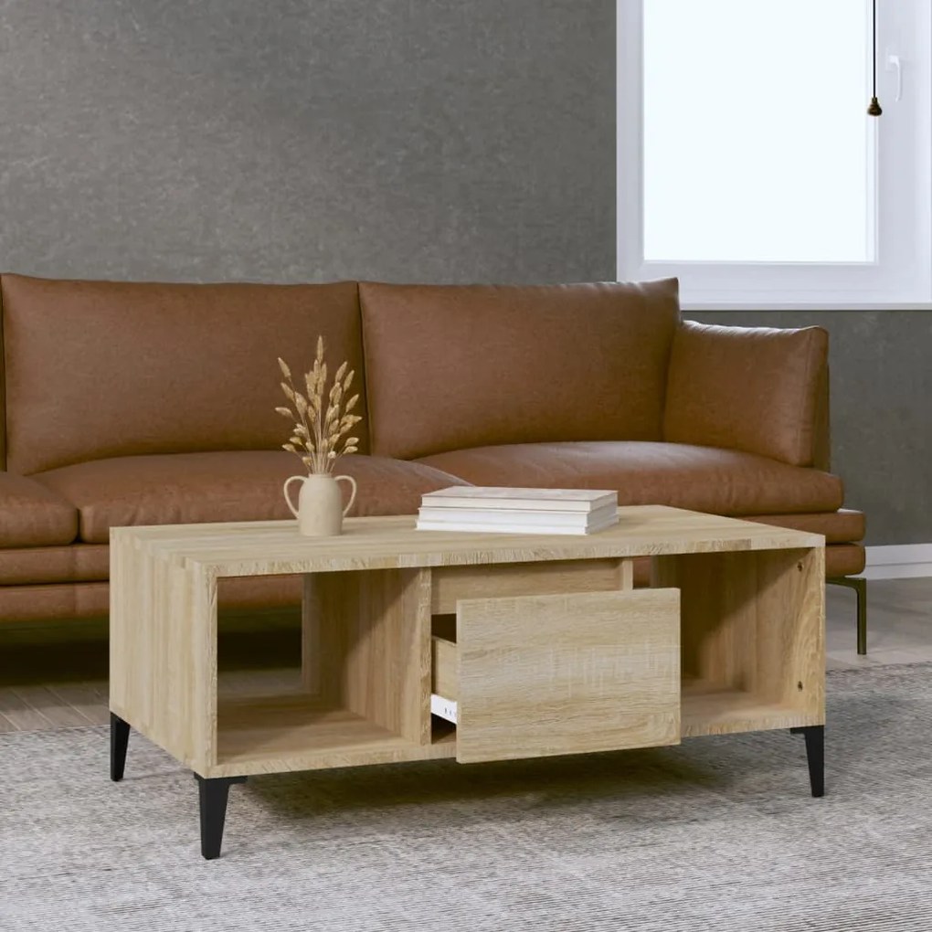 Tavolino salotto rovere sonoma 90x50x36,5 cm legno multistrato