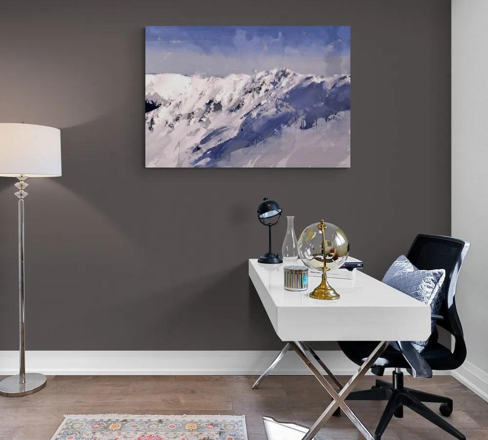 Stampa su tela – Pittura a olio di montagne innevate