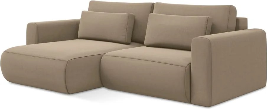 Divano angolare marrone chiaro allungabile/con contenitore (con penisola a sinistra/con chaise lounge) con rivestimento in velluto Kapua – Makamii