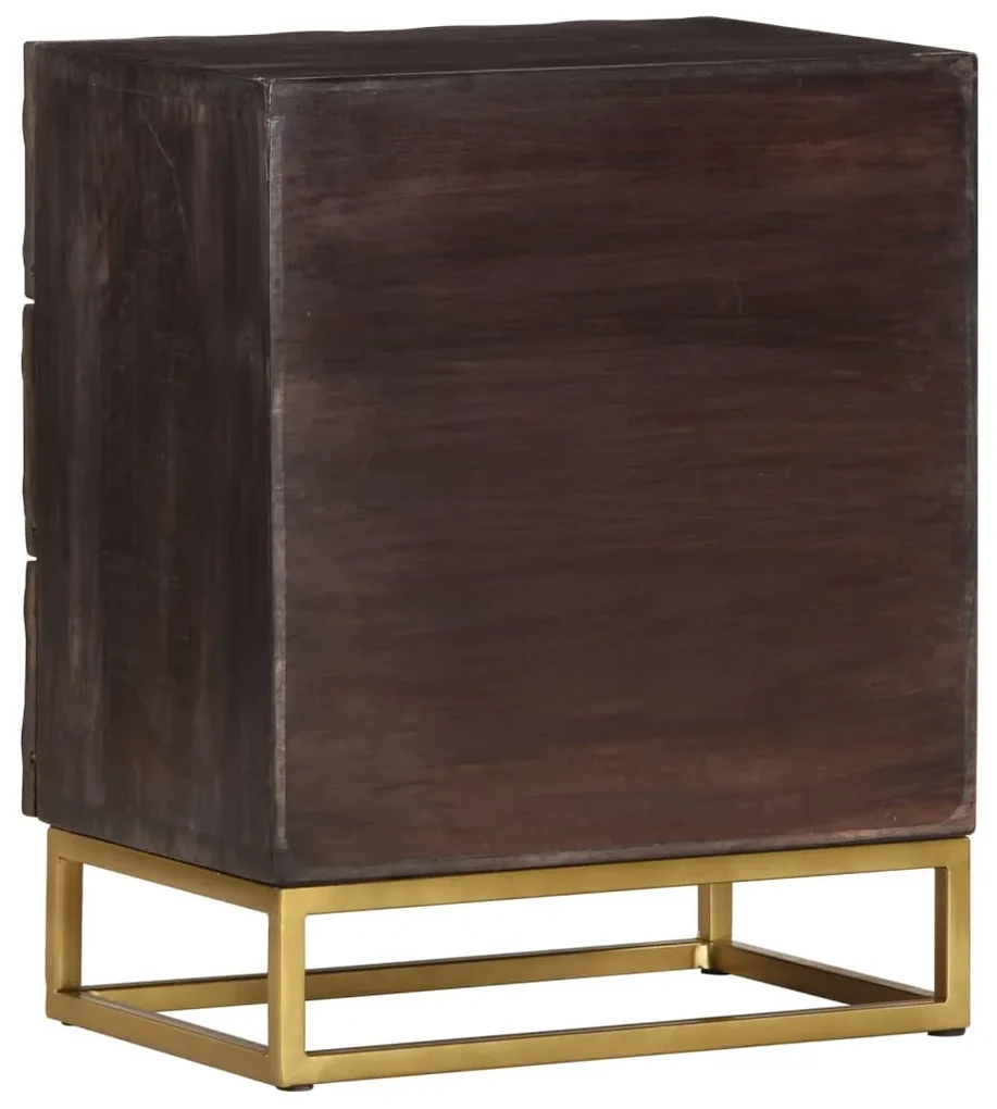 Comodino nero 40x30x50 cm in legno massello di mango