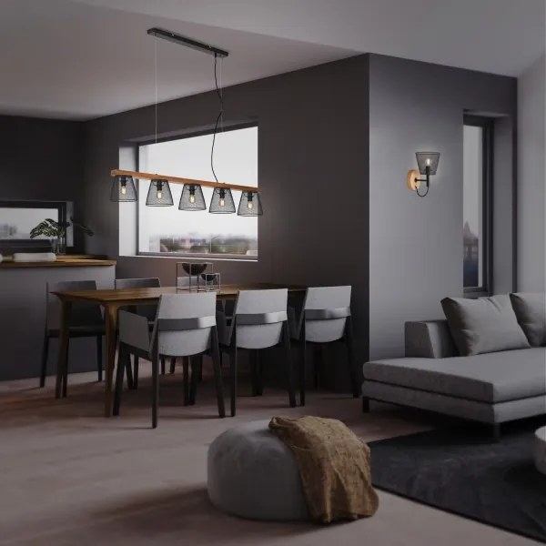 Briloner 4077-055 - Lampadario a sospensione con cavo WOOD & STYLE 5xE14/25W/230V