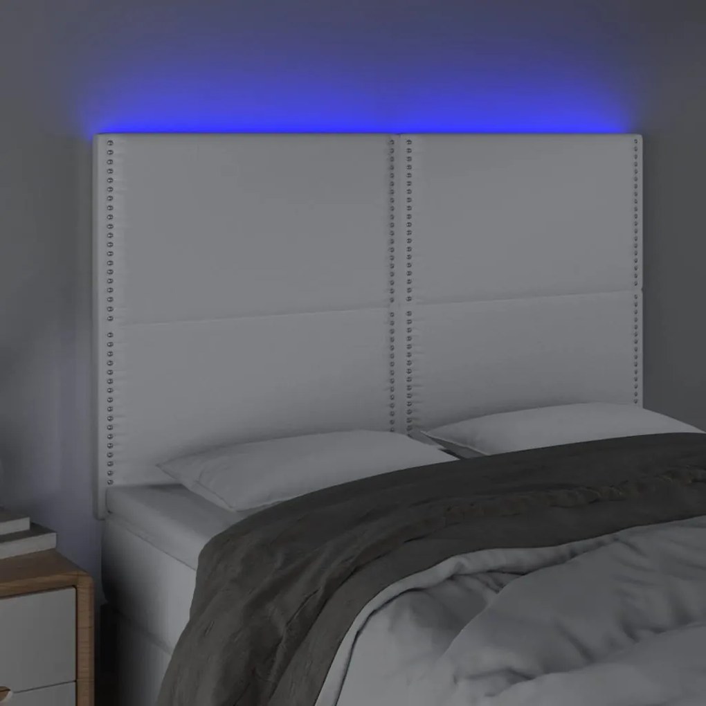 Testiera a led bianco 144x5x118/128 cm in similpelle