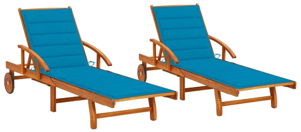 Sdraio 2 Pz Con Cuscini İn Legno Massello Di Acacia /