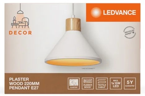 Ledvance - Lampadario a sospensione con filo DECOR PLASTER 1xE27/25W/230V diametro 22 cm gesso bianco
