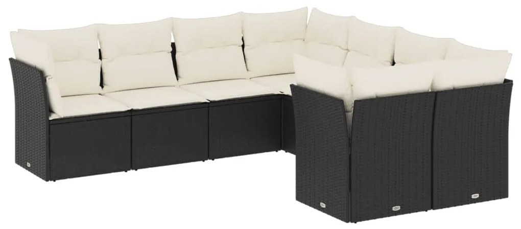 Set divani da giardino con cuscini 8 pz nero in polyrattan