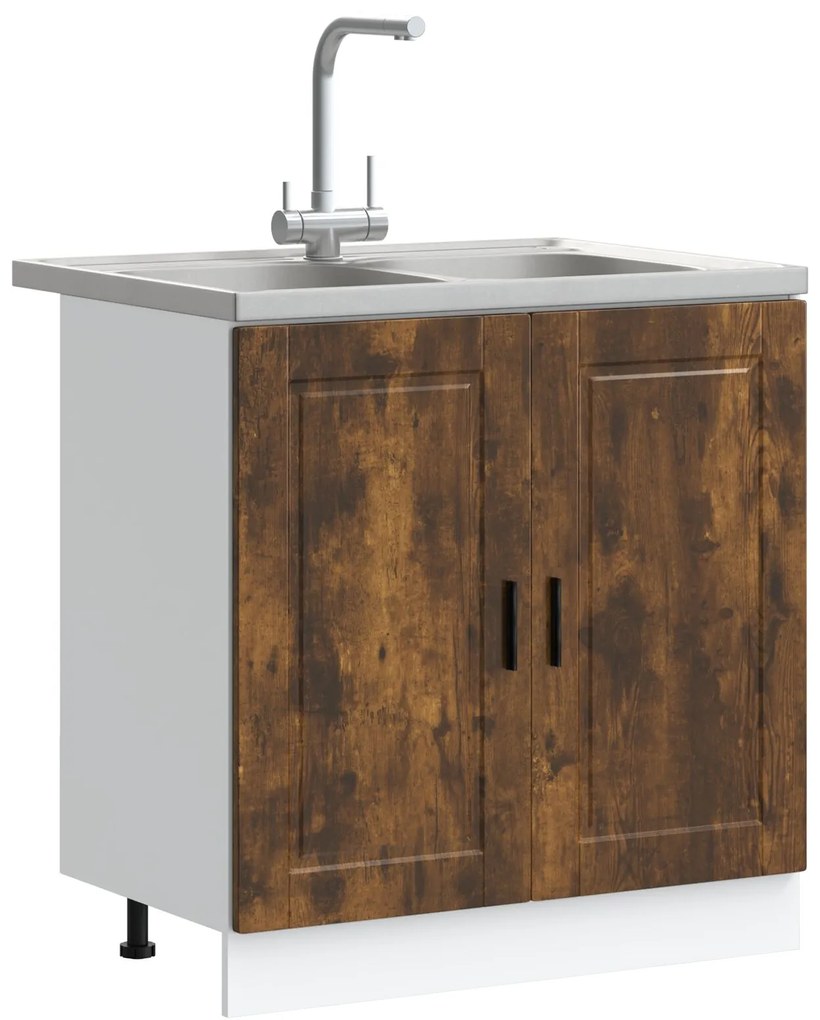 Mobile base per lavabo ""porto"" con lavabo rovere affumicato 80x46x84,5 cm in legno ingegnerizzato