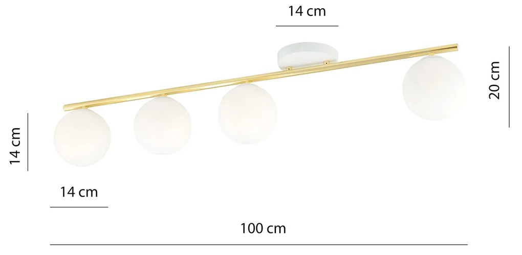 Plafoniera Contemporanea 4 Luci Monza In Acciaio Oro E Sfere Vetro Bianco