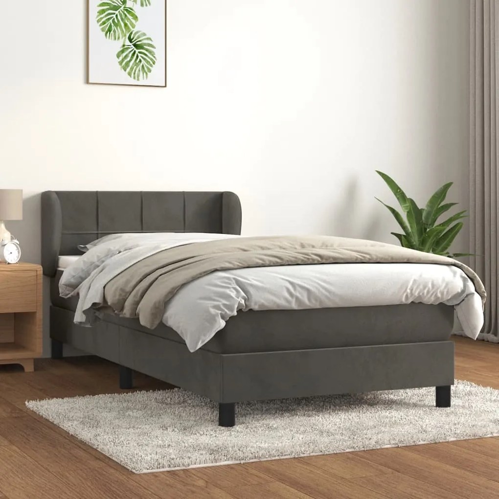 Giroletto A Molle Con Materasso Grigio Scuro 90x190 Cm Velluto /