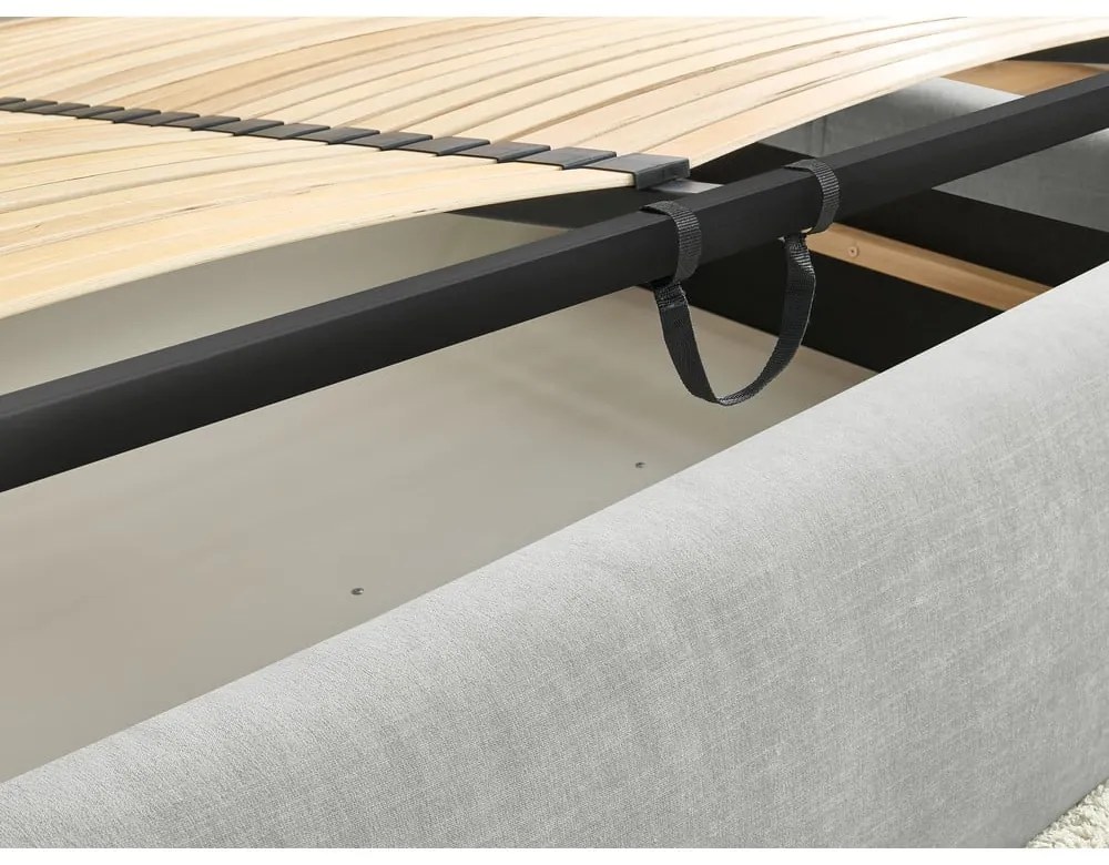 Letto matrimoniale imbottito grigio chiaro con vano contenitore con griglia 160x200 cm Vernon - Bobochic Paris