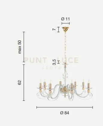 Lampadario in vetro soffiato 1306 8 luci lp.1306-8-fume