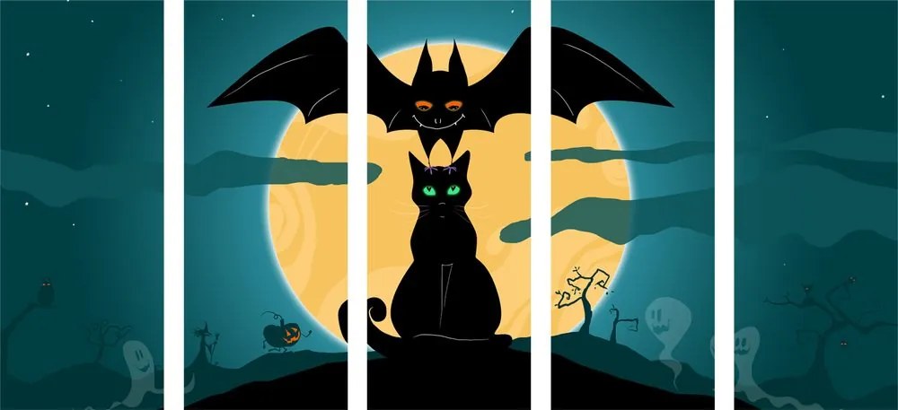 Quadri 5 pezzi – Fantasmi amichevoli alla luce della luna piena
