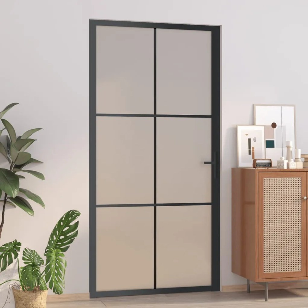 Porta Interna 102,5x201,5 Cm Nero Opaco İn Vetro E Alluminio /