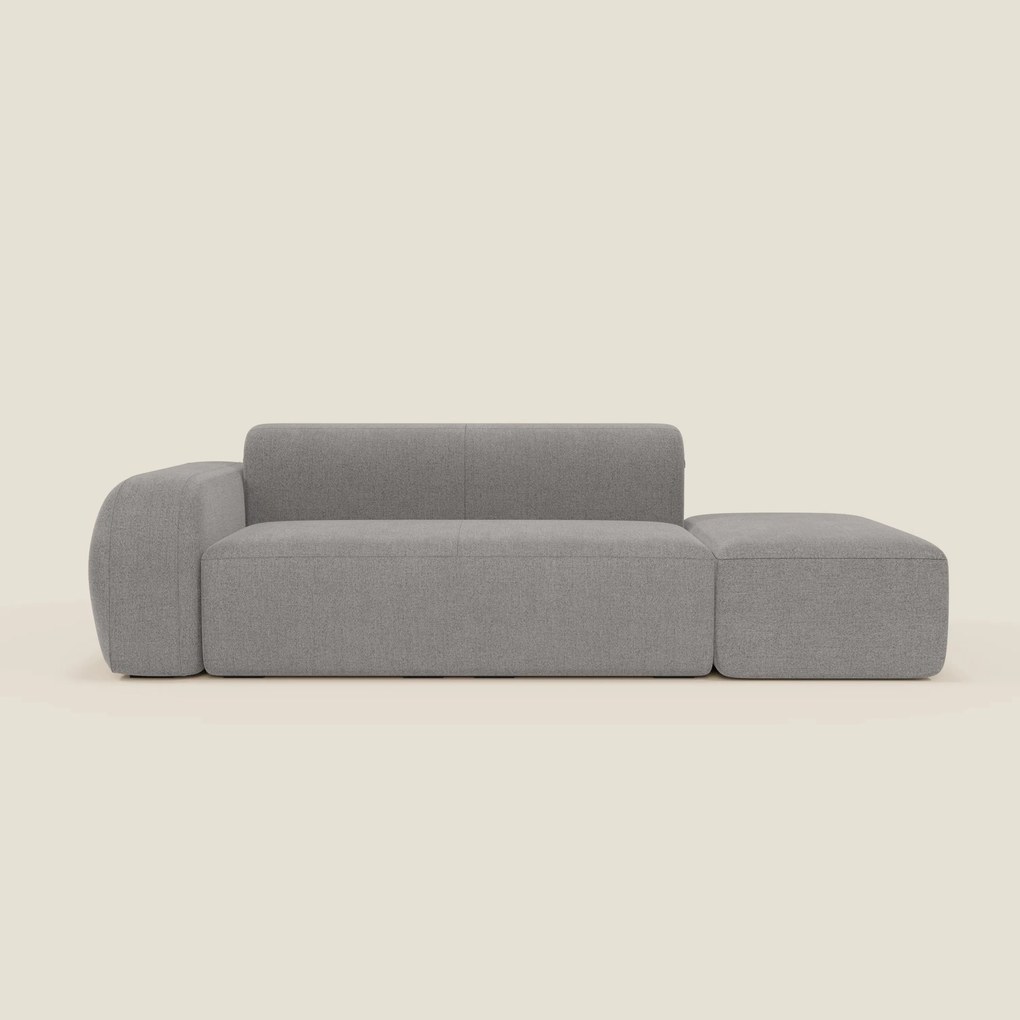 BonBon Divano modulare componibile – Composizione con pouf terminale in tessuto smacchiabile T23 grigio