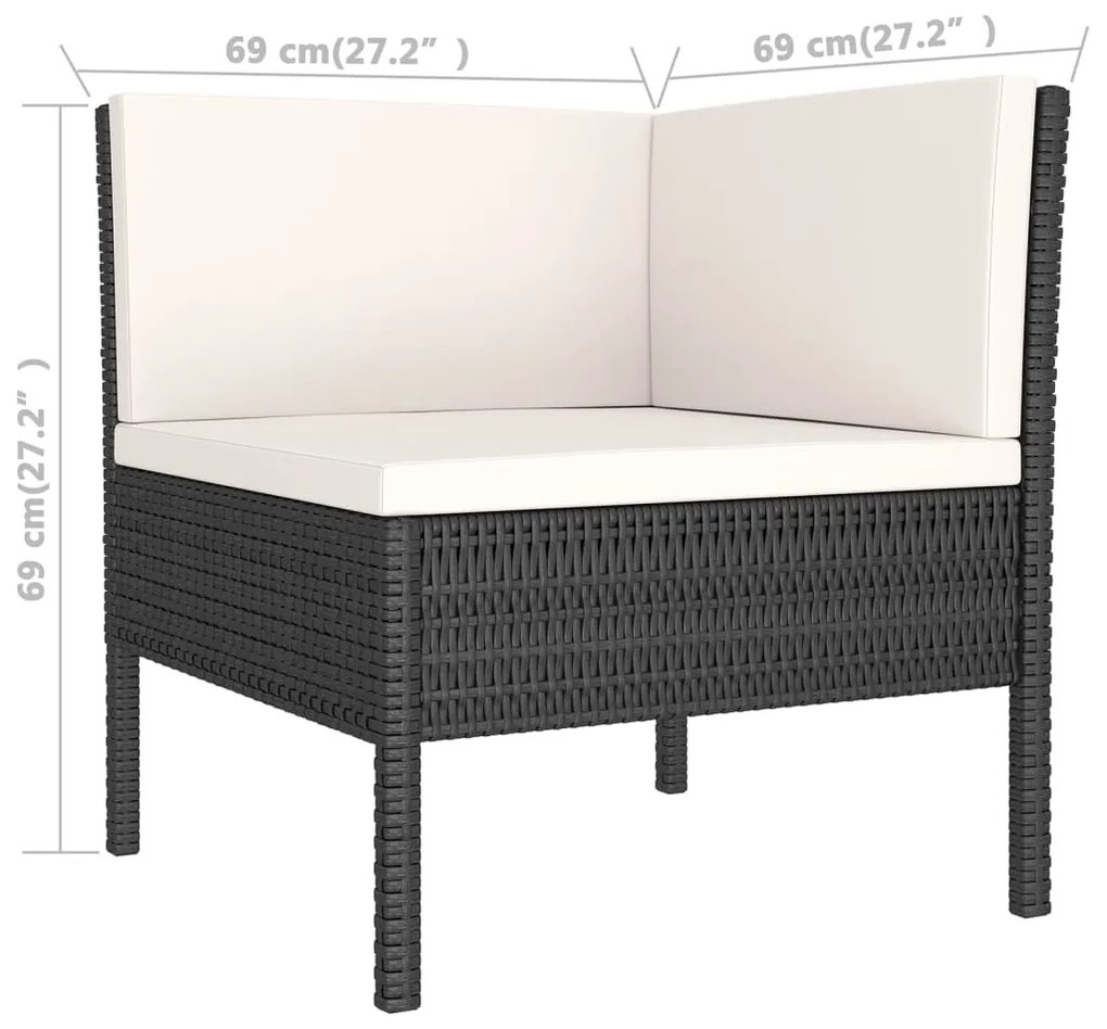 Set divani da giardino 6 pz con cuscini in polyrattan nero