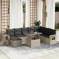 Set Divano da Giardino 9pz con Cuscini Grigio Chiaro Polyrattan 3268102