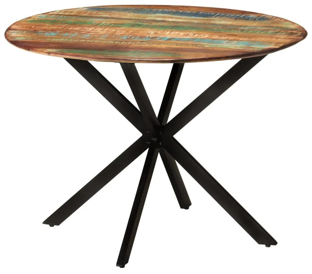 Tavolo da Pranzo Ø110x78cm Legno Massello di Recupero e Acciaio
