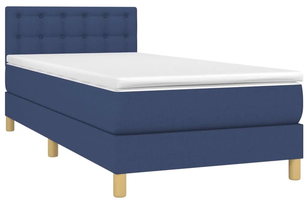 Letto a molle con materasso e led blu 90x190 cm in tessuto