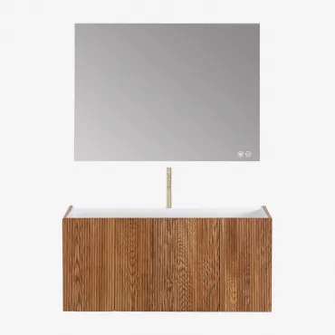 Set Di Mobili Da Bagno In Legno Con Lavabo Integrato Fiore Legno Scuro & Led Rettangolare (120x90 Cm) Sivren & Dorato ↑30 Cm Con Valvola - Sklum